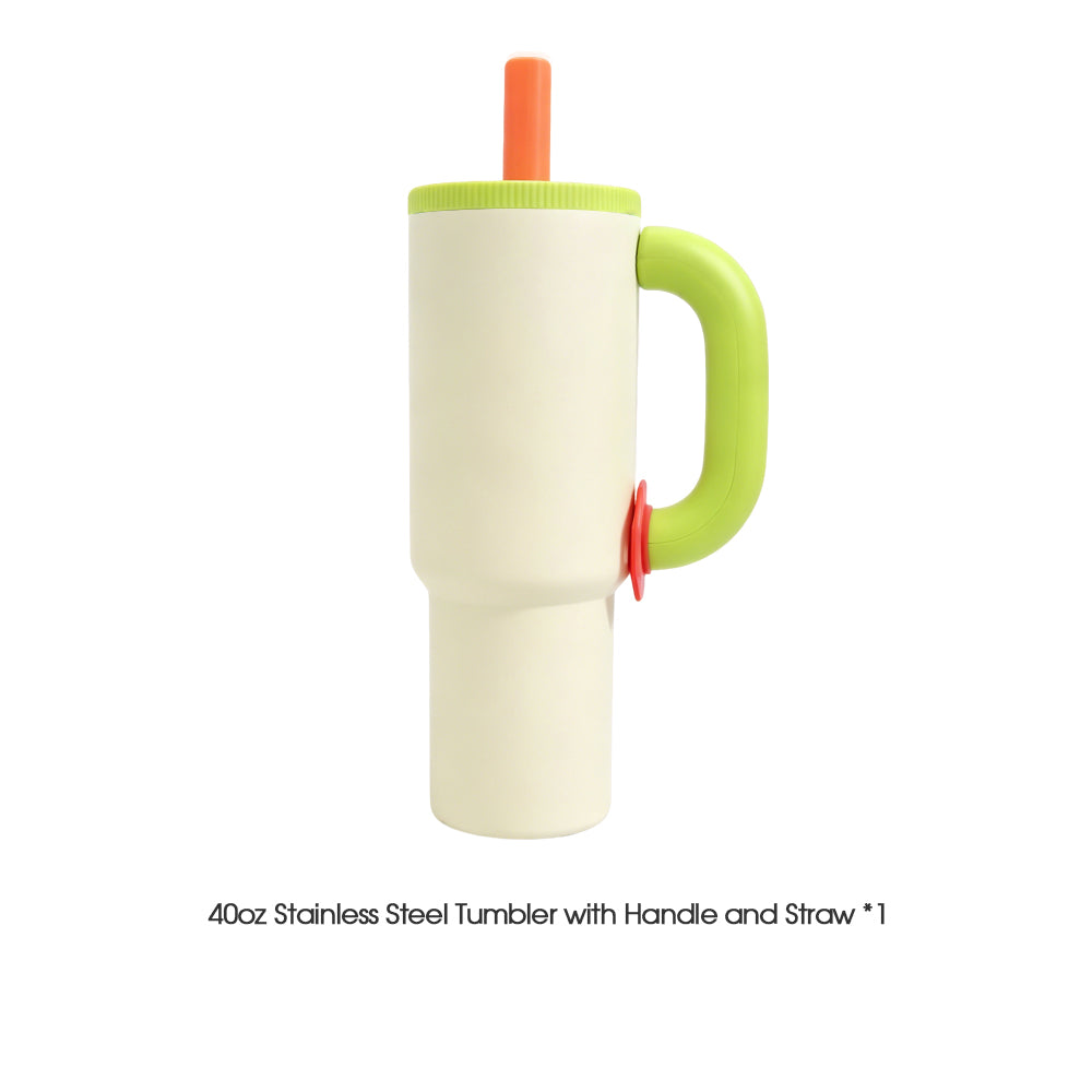 40oz Stainless Steel Tumbler with Handle and Straw